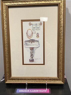 Framed Vintage Bathroom Sink Watercolor  print Art peggy abrams vintage bathroom